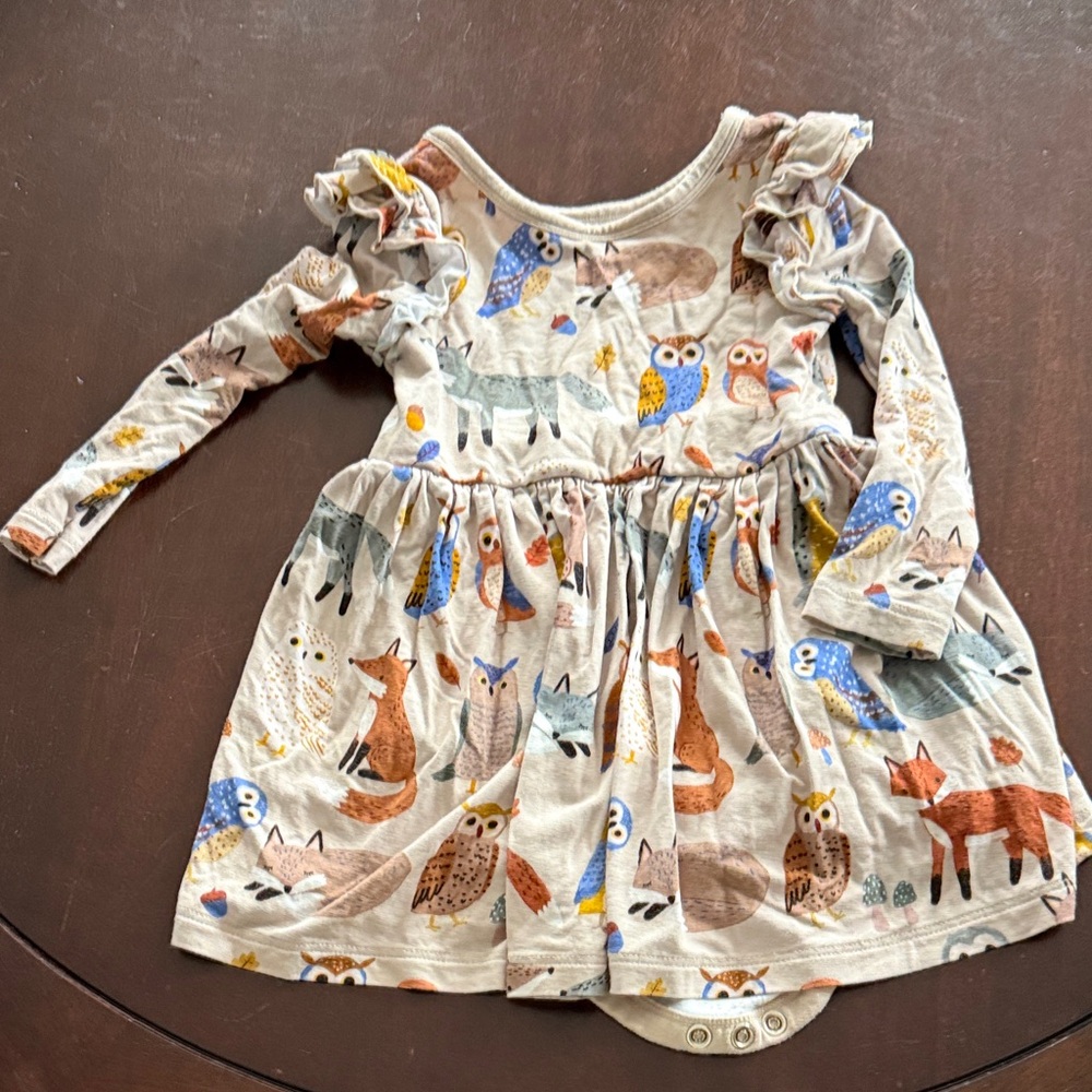 Little Sleepies Woodland Friends Long Sleeve Ruffle Knit Dress for Girls
